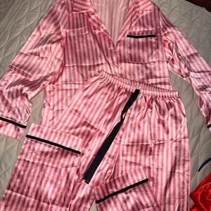 Pink and White Striped Pajama Set